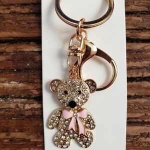 Gold and Pink Teddy Bear Keychain